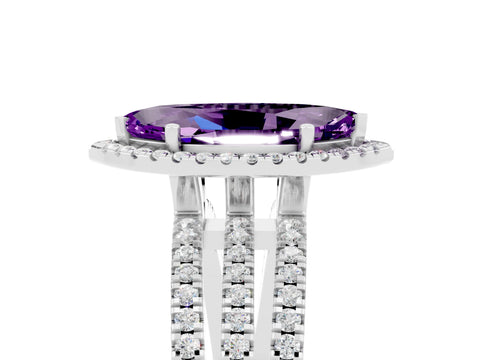 White gold {shape_name} Amethyst Halo Engagement Ring with Split Shank and Four-Prong Setting_5