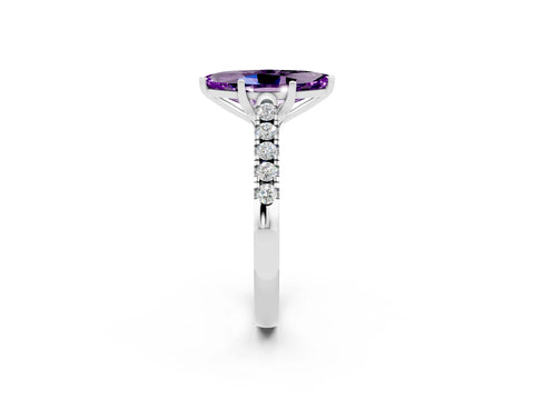 White gold {shape_name} Amethyst Solitaire Ring with Pavé Band and Four-Prong Setting_14