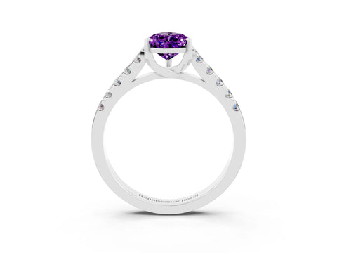 White gold {shape_name} Amethyst Solitaire Ring with Pavé Band and Four-Prong Setting_3