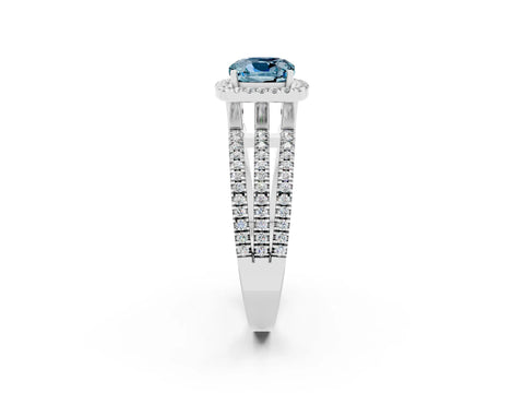 White gold {shape_name} Aquamarine Halo Engagement Ring with Split Shank and Four-Prong Setting_14