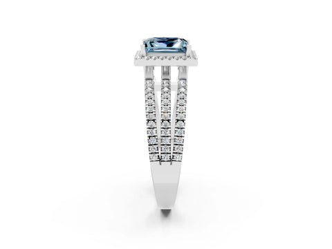 White gold {shape_name} Aquamarine Halo Engagement Ring with Split Shank and Four-Prong Setting_14
