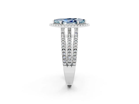 White gold {shape_name} Aquamarine Halo Engagement Ring with Split Shank and Four-Prong Setting_14