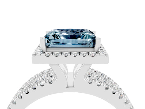 White gold {shape_name} Aquamarine Halo Engagement Ring with Split Shank and Four-Prong Setting_16