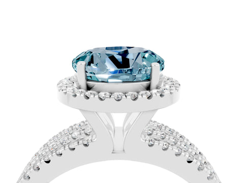 White gold {shape_name} Aquamarine Halo Engagement Ring with Split Shank and Four-Prong Setting_16