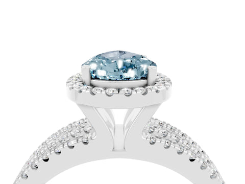 White gold {shape_name} Aquamarine Halo Engagement Ring with Split Shank and Four-Prong Setting_16