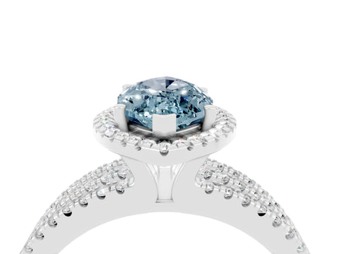 White gold {shape_name} Aquamarine Halo Engagement Ring with Split Shank and Four-Prong Setting_16