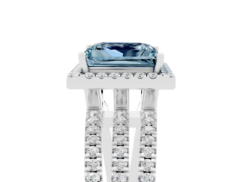 White gold {shape_name} Aquamarine Halo Engagement Ring with Split Shank and Four-Prong Setting_17