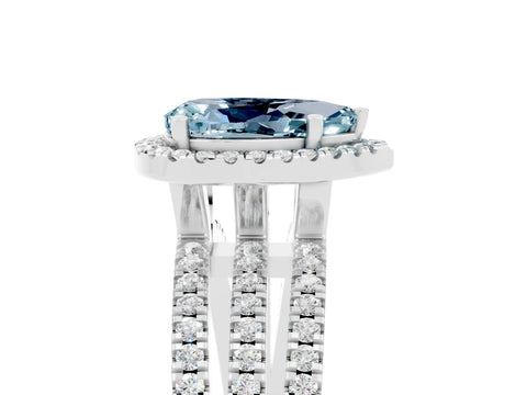 White gold {shape_name} Aquamarine Halo Engagement Ring with Split Shank and Four-Prong Setting_17
