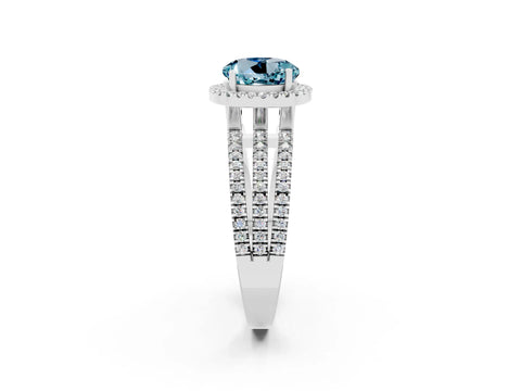 White gold {shape_name} Aquamarine Halo Engagement Ring with Split Shank and Four-Prong Setting_2