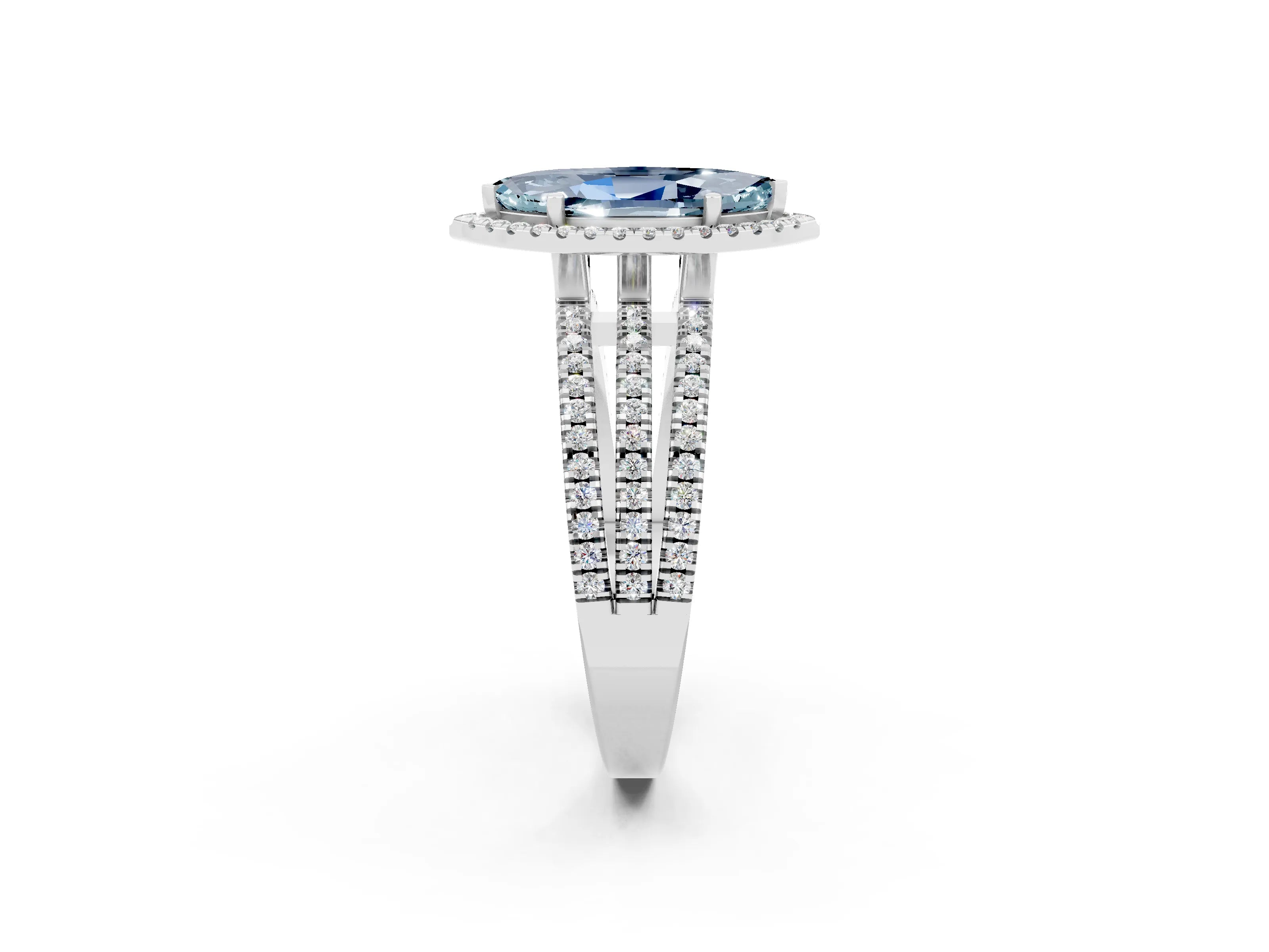 White gold {shape_name} Aquamarine Halo Engagement Ring with Split Shank and Four-Prong Setting_2