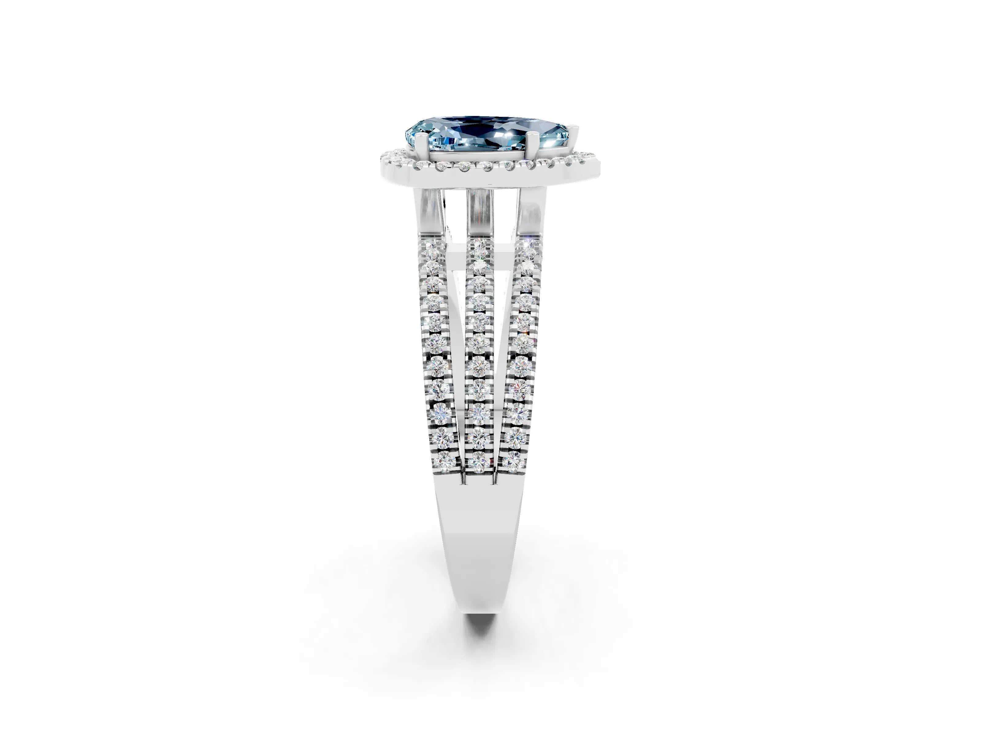White gold {shape_name} Aquamarine Halo Engagement Ring with Split Shank and Four-Prong Setting_2