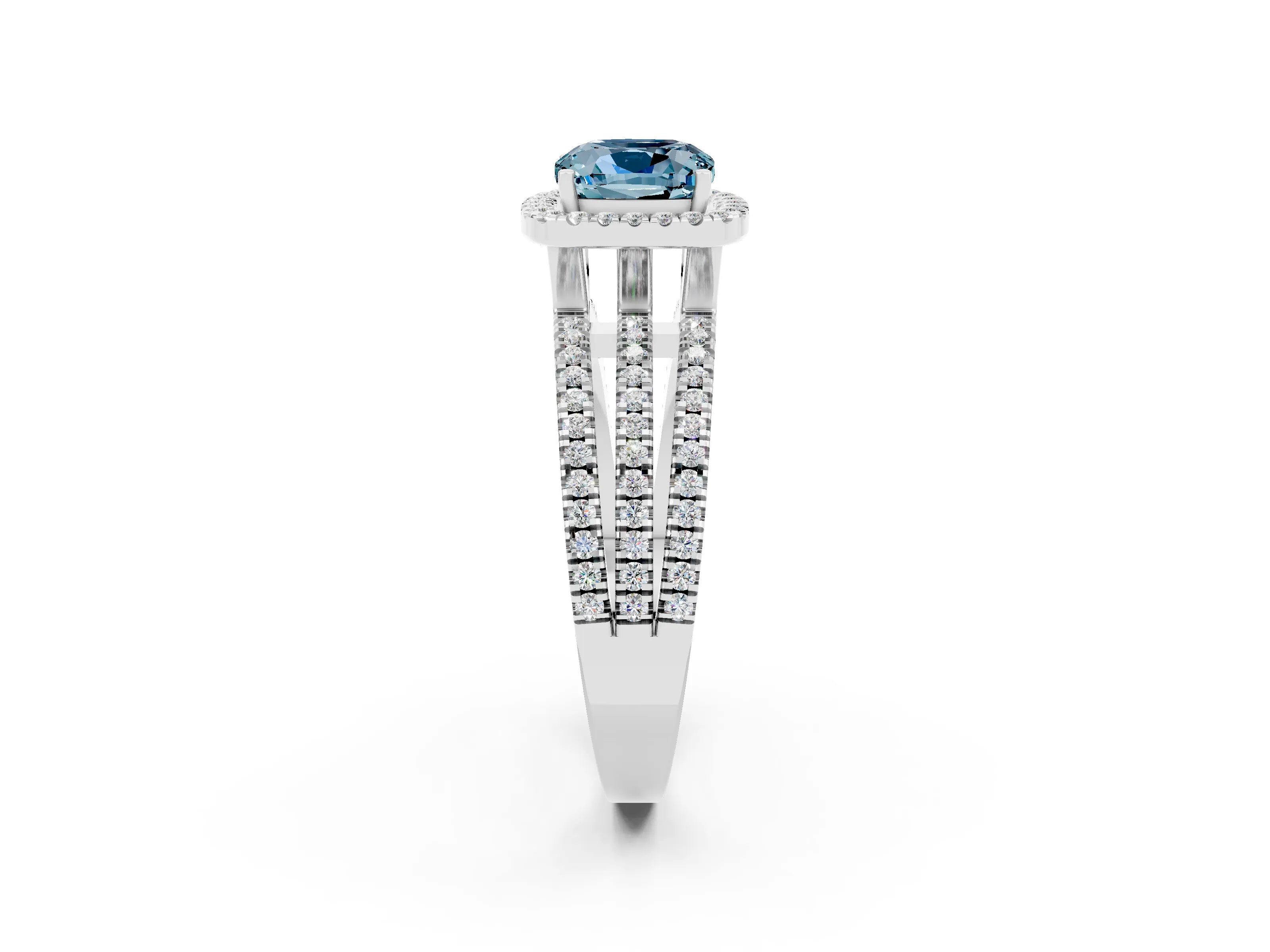 White gold {shape_name} Aquamarine Halo Engagement Ring with Split Shank and Four-Prong Setting_2