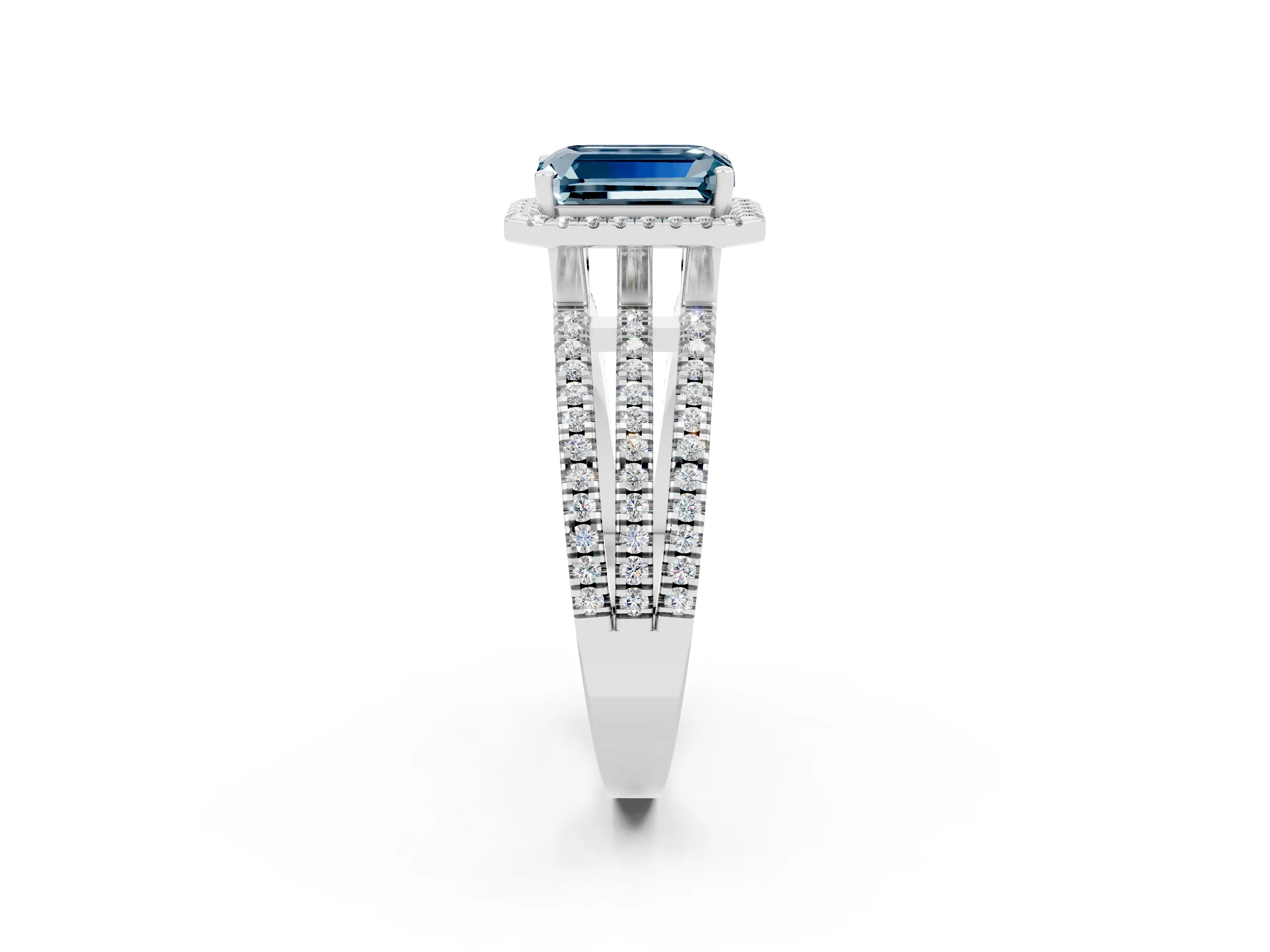 White gold {shape_name} Aquamarine Halo Engagement Ring with Split Shank and Four-Prong Setting_2