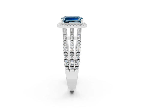 White gold {shape_name} Aquamarine Halo Engagement Ring with Split Shank and Four-Prong Setting_2