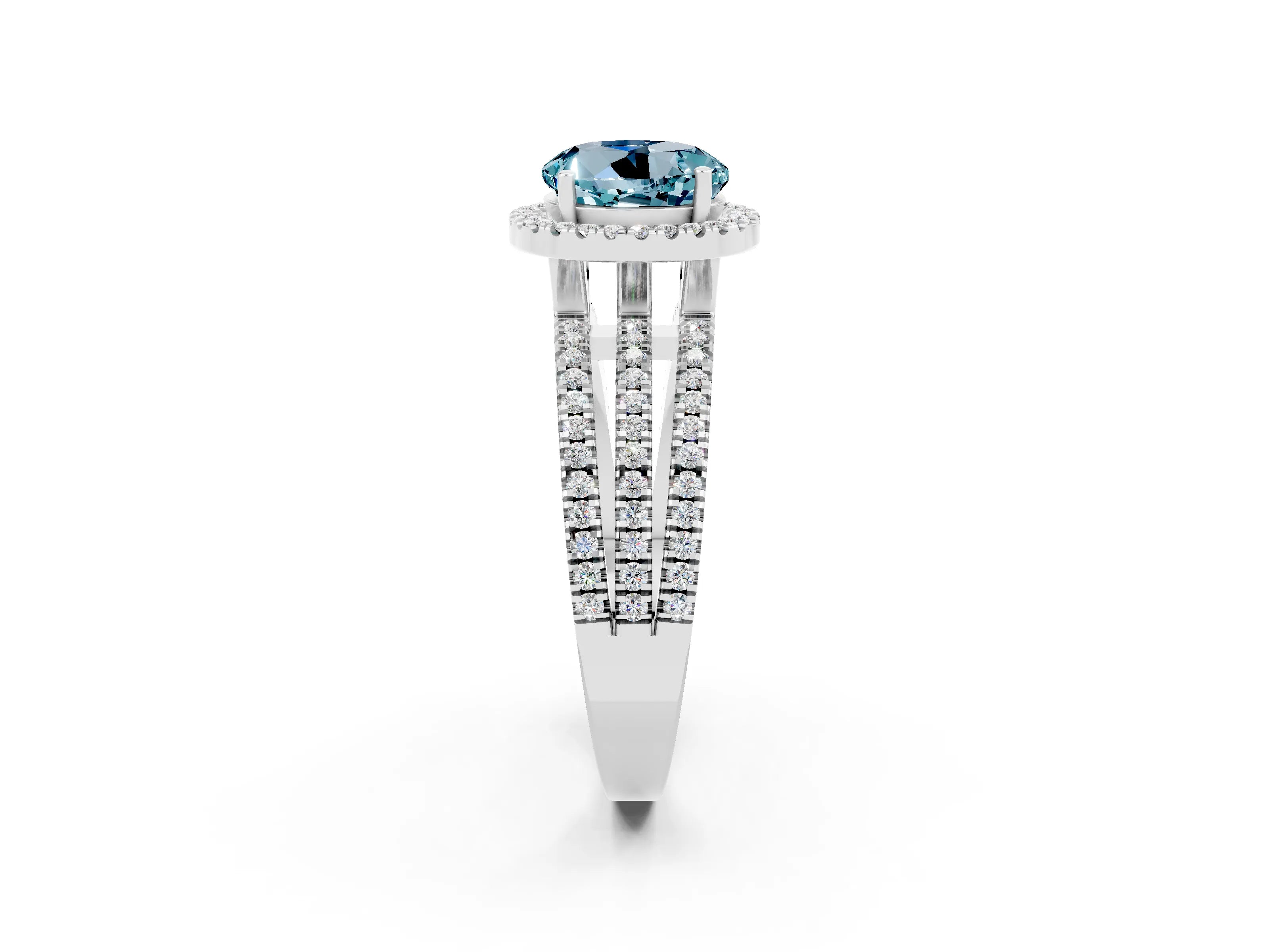 White gold {shape_name} Aquamarine Halo Engagement Ring with Split Shank and Four-Prong Setting_2