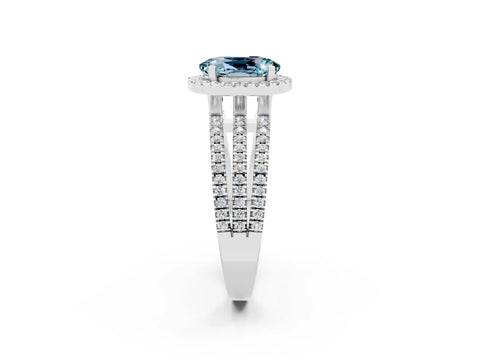 White gold {shape_name} Aquamarine Halo Engagement Ring with Split Shank and Four-Prong Setting_2