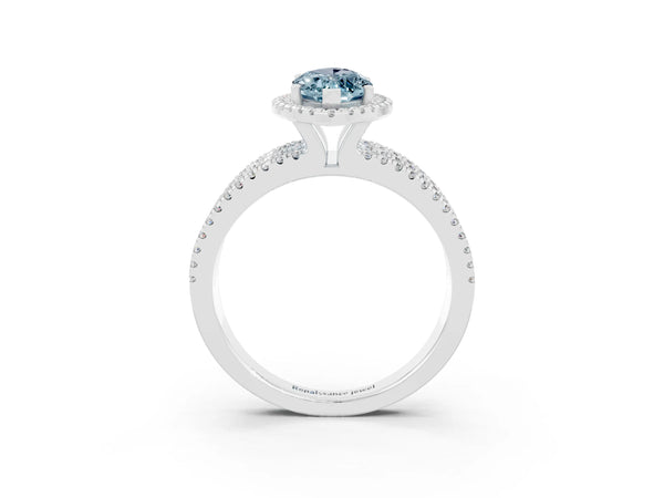 Silver Marquise Cut Aquamarine Halo Engagement Ring with Split Shank and Four-Prong Setting