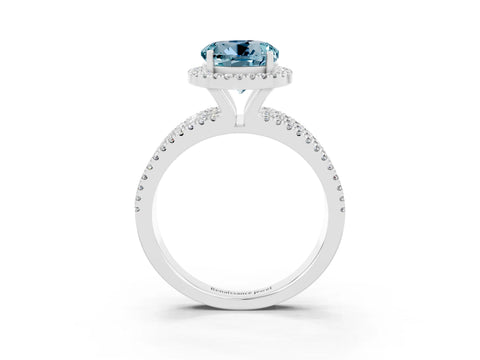 White gold {shape_name} Aquamarine Halo Engagement Ring with Split Shank and Four-Prong Setting_3