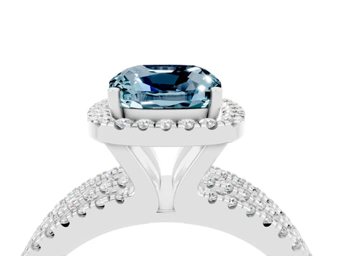 White gold {shape_name} Aquamarine Halo Engagement Ring with Split Shank and Four-Prong Setting_4