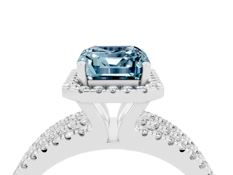 White gold {shape_name} Aquamarine Halo Engagement Ring with Split Shank and Four-Prong Setting_4