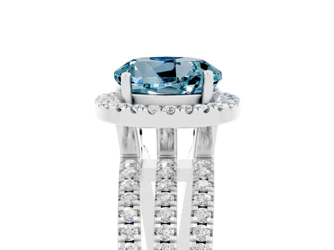 White gold {shape_name} Aquamarine Halo Engagement Ring with Split Shank and Four-Prong Setting_5