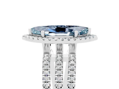 White gold {shape_name} Aquamarine Halo Engagement Ring with Split Shank and Four-Prong Setting_5