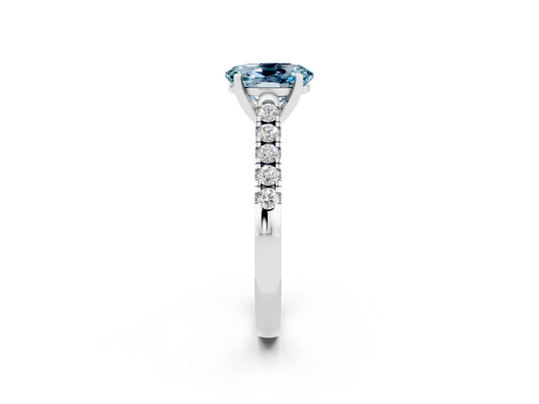 White gold Oval Cut Aquamarine Pavé Band Solitaire Ring with Prong Setting