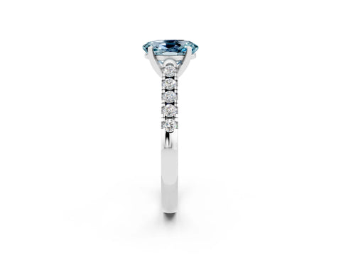 White gold {shape_name} Aquamarine Solitaire Ring with Pavé Band and Four-Prong Setting_14