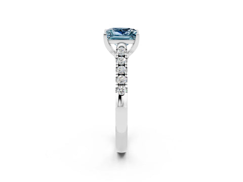 White gold {shape_name} Aquamarine Solitaire Ring with Pavé Band and Four-Prong Setting_14