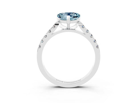 White gold {shape_name} Aquamarine Solitaire Ring with Pavé Band and Four-Prong Setting_15