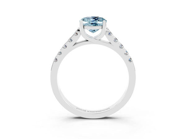 White gold Oval Cut Aquamarine Pavé Band Solitaire Ring with Prong Setting