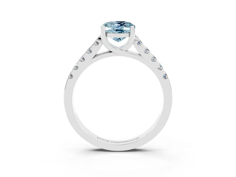 White gold {shape_name} Aquamarine Solitaire Ring with Pavé Band and Four-Prong Setting_15