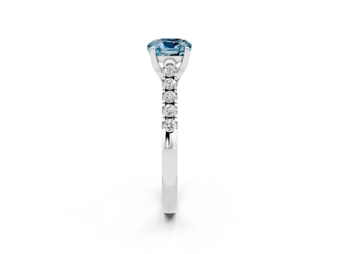 White gold {shape_name} Aquamarine Solitaire Ring with Pavé Band and Four-Prong Setting_2