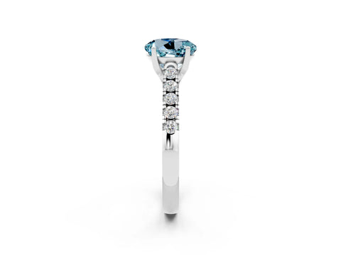 White gold {shape_name} Aquamarine Solitaire Ring with Pavé Band and Four-Prong Setting_2