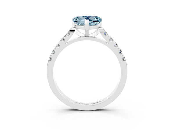 Platinum Heart Cut Aquamarine Pavé Band Solitaire Ring with Prong Setting