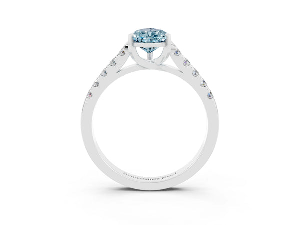 Platinum Pear Cut Aquamarine Pavé Band Solitaire Ring with Prong Setting