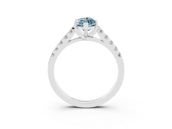 Platinum Marquise Cut Aquamarine Pavé Band Solitaire Ring with Prong Setting
