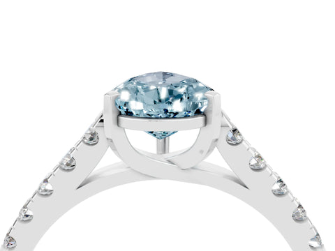 White gold {shape_name} Aquamarine Solitaire Ring with Pavé Band and Four-Prong Setting_4