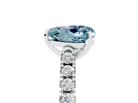 White gold {shape_name} Aquamarine Solitaire Ring with Pavé Band and Four-Prong Setting_5