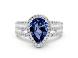 White gold {shape_name} Blue Sapphire Halo Engagement Ring with Split Shank and Four-Prong Setting_12
