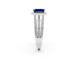 White gold {shape_name} Blue Sapphire Halo Engagement Ring with Split Shank and Four-Prong Setting_14