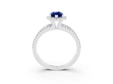 White gold {shape_name} Blue Sapphire Halo Engagement Ring with Split Shank and Four-Prong Setting_15
