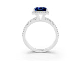White gold {shape_name} Blue Sapphire Halo Engagement Ring with Split Shank and Four-Prong Setting_15