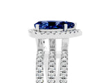 White gold {shape_name} Blue Sapphire Halo Engagement Ring with Split Shank and Four-Prong Setting_17