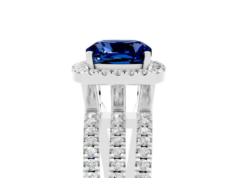 White gold {shape_name} Blue Sapphire Halo Engagement Ring with Split Shank and Four-Prong Setting_17