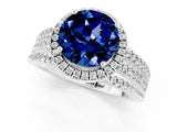 White gold {shape_name} Blue Sapphire Halo Engagement Ring with Split Shank and Four-Prong Setting_1