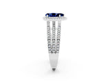 White gold {shape_name} Blue Sapphire Halo Engagement Ring with Split Shank and Four-Prong Setting_2