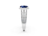 White gold {shape_name} Blue Sapphire Halo Engagement Ring with Split Shank and Four-Prong Setting_2