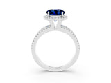 White gold {shape_name} Blue Sapphire Halo Engagement Ring with Split Shank and Four-Prong Setting_3