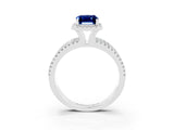White gold {shape_name} Blue Sapphire Halo Engagement Ring with Split Shank and Four-Prong Setting_3